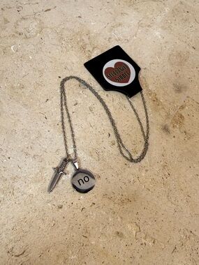 “NO” Dagger Charm Silver Necklace